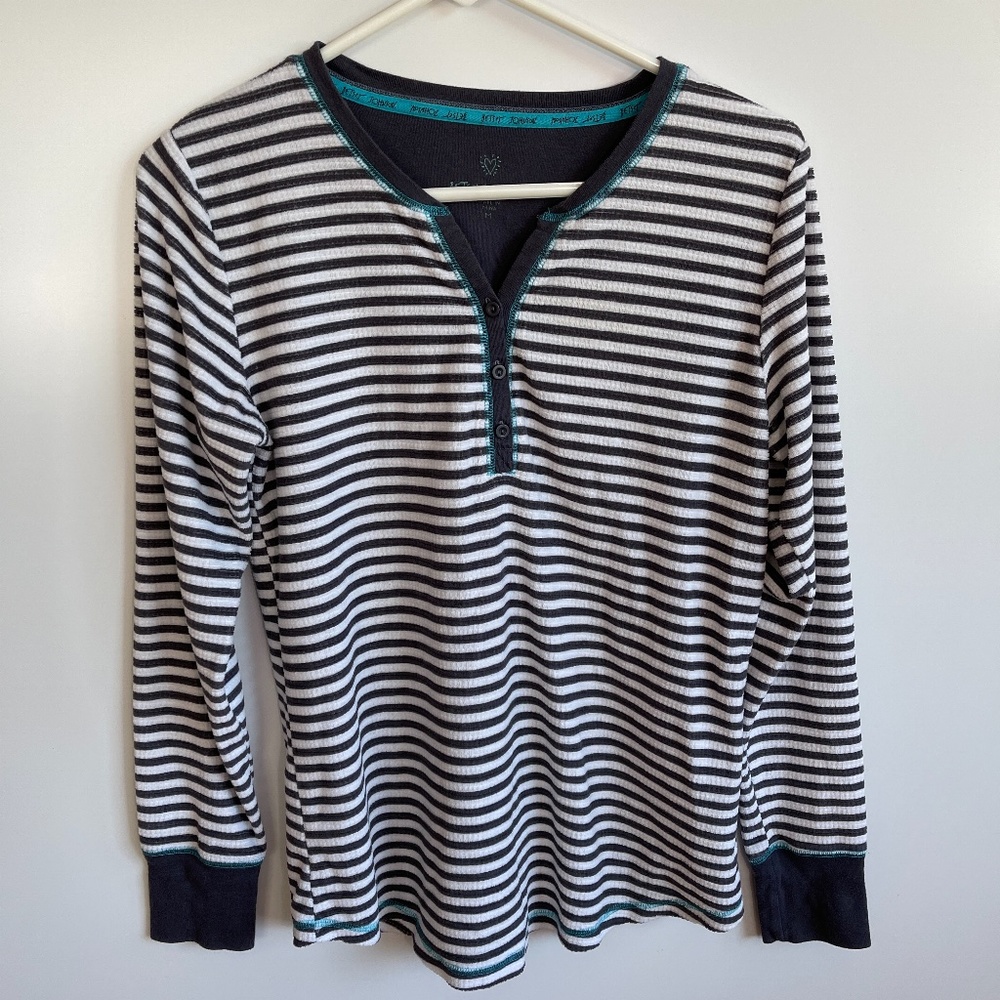 Betsey Johnson Striped Waffle Knit Henley Sz‎ M